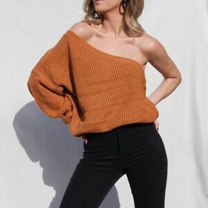 Orange Off-Shoulder Sweater